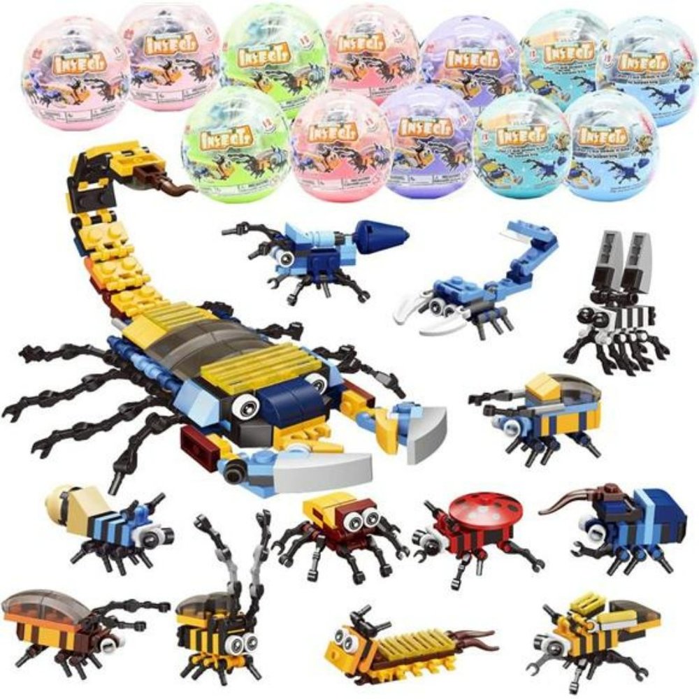 12 Pcs Prefilled Easter Eggs with Insect Animal Building Blocks for Kids Boys